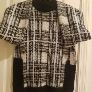 BRAND NEW   women Nine West Black & white Plaid Sweater